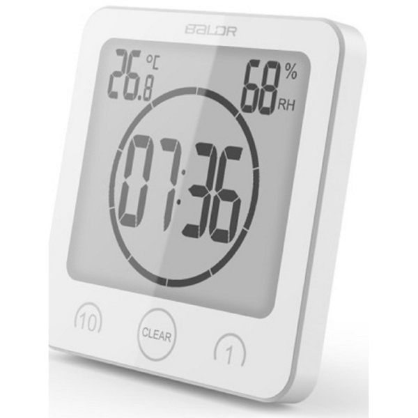 Купить Цифровой термогигрометр BALDR B0007STH-WHITE Водонепроницаемые настенные часы для душа с таймером показанием температуры и влажности